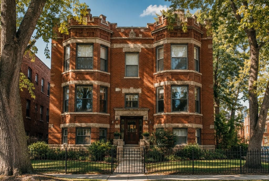 Historic red brick fourplex apartment building in Capitol Hill