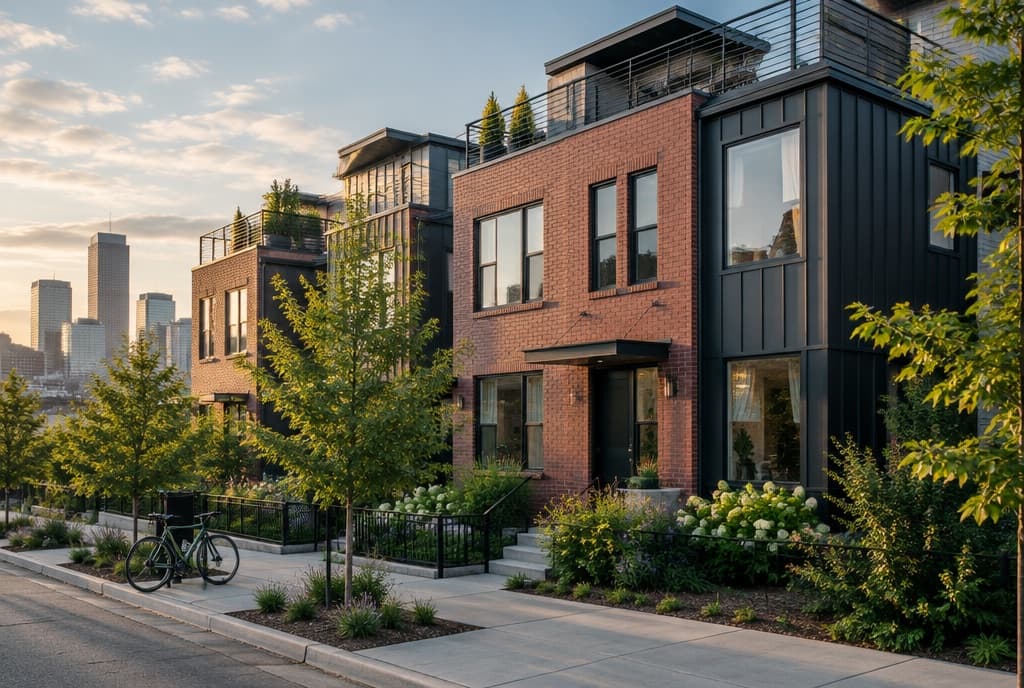 Modern brick and metal rowhome townhomes in Denver's LoHi neighborhood